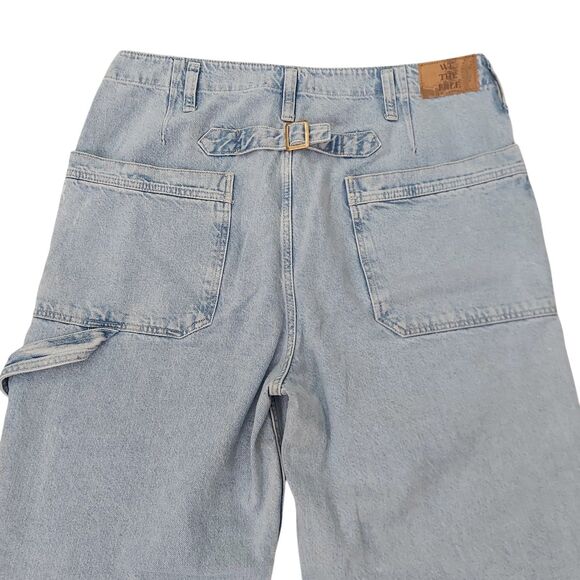 We The Free Jeans Womens 32 Blue Wide Leg Slouchy Baggy Cuffed Major Leagues - Picture 8 of 12